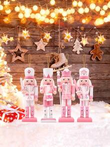 Bộ 4 món - Đồ trang trí cây thông Noel hình lính chì màu hồng, Đồ trang trí cây thông Noel, Đồ trang trí nhà cửa, Bộ đồ trang trí lính chì Giáng sinh lấp lánh màu hồng, Đồ trang trí lính chì bằng gỗ, Đồ trang trí Giáng sinh, Búp bê tượng nhỏ, Đồ trang trí nhà cửa - Hồng - Xem 2