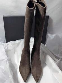 Fall/Winter Korean Style Minimalist Over-The-Knee Boots, Elastic Suede Skinny Boots With Side Zipper Pointed Toe High Heels,Kitten Heel Boots,Party