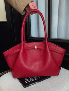 New Solid Color Retro High-End Leather Women's Fashion Shoulder Bag, Crossbody Handbag, Multi-Functional Special Edition, Exquisite And Elegant, Large Capacity, Durable, Lightweight, Versatile For Shopping, Work, Travel, Business, Cosmetic Storage Tote Bag , Office Bag - Multicolor - View 17