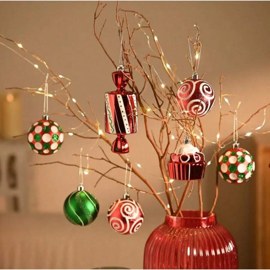 16ct Sweet Candy Christmas Ball Ornaments,  White Shatterproof Ornaments For Xmas Party Decor