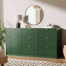 BVFUKA 9 Drawer Dresser Fluted Modern Wide Chest Gold Handles Storage Cabinet For Bedroom Living Room Entryway - 綠色 - 查看 7