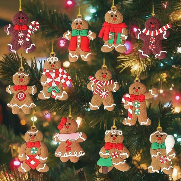 12 piezas de adornos de hombrecillo de jengibre: ¡Agrega un ambiente dulce a las decoraciones de tu árbol de Navidad! Regalos de Navidad, Halloween, Acción de Gracias, Pascua, Árbol de Navidad, Papá Noel, Decoraciones Navideñas, Casa de Jengibre, Regalos de Navidad, Colgantes de Árbol de Navidad, Navidad
