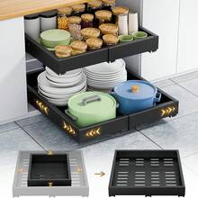 Upgrade Pull Out Cabinet Organizer, Expandable Width (11.4"-18.9") Depth (16.3"-21.7") Pull Out Drawers For Cabinets With 3 Rails, No Drill Adhesive Film Or Nail Slide Out Drawers For Kitchen, Pantry - 黑色 - 查看 10