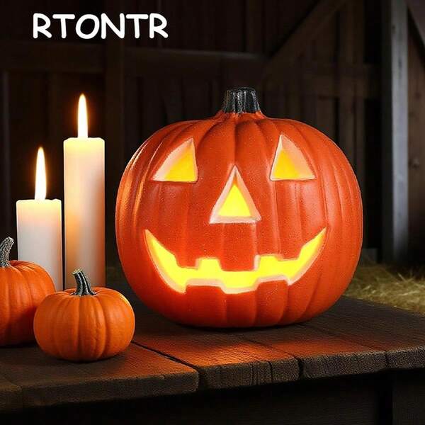RTONTR 1 pieza Luces de calabaza de Halloween, decoraciones de Halloween vintage, estatua de calabaza de plástico clásica que se ilumina para decoración de mesa en el hogar, oficina, fiesta de casas embrujadas. Calabaza de Jack-O'-Lantern brillante (sin incluir baterías). Decoración de Halloween, Navidad, Acción de Gracias, boda, decoración del hogar, decoración de otoño, decoración de cumpleaños para regalos, suministros para fiestas, interior y exterior, jardín, decoración festiva, decoración de pared, adornos de Halloween
