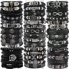 10/20/30Pcs Punk Hip Hop Style Faux Leather Bracelets Set Multi-Layer Skull Cross Star Halloween Chic Infinity Symbol Design Vintage Black For Teen And Gifts Thanksgiving Father's Day Graduation Creative Metal Dots Fashion Jewelry - Đen - 20 chiếc - Xem 7