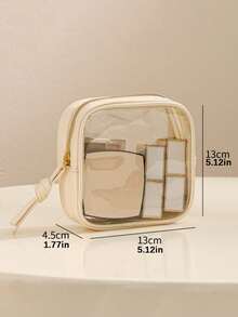Geantă cosmetică mică transparentă pentru poșetă, geantă de machiaj mini transparentă pentru școală, geantă de machiaj transparentă drăguță pentru călătorie, geantă mică din piele albă pentru machiaj, geantă de toaletă, geantă pătrată impermeabilă cu fermoar, penar, geantă de ruj, geantă de machiaj, potrivită pentru studenți și uz zilnic, cadouri pentru prieteni și iubite.