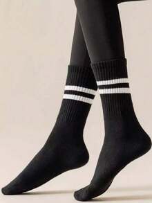 1/3/5/10 Pairs Of Women's Mid-Calf Socks, Black Socks, Women's Socks, Cute Socks, Girls' Socks, Socks That Can Be Worn In All Seasons Of Autumn/Winter/Spring/Autumn, Mesh Breathable Stripe Details, Rail Breathable Hole Design, Moisture-Wicking, Soft And Smooth, Suitable For All Kinds Of Vacation, Sports, Leisure, Business And Other Daily Wear, Can Be Worn All Year Round, Multiple Sizes Available