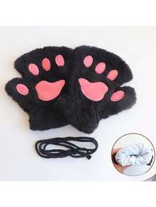 1pc Cat Paw Design Half Finger Gloves, Warm & Cute Accessory, Practical Winter Warmer, Birthday Party Gift, Daily Use, Creative Gift For Girlfriend