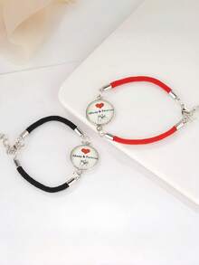 2pcs Glow-In-The-Dark Couple Bracelets, Handmade Braided Sun & Moon Design Bracelets, Lovers' Time Gemstone Braided Bracelet, Suitable As Birthday, Holiday, Valentine's Day Gift For Girlfriend, Boyfriend, Friends - Multicolor - View 7