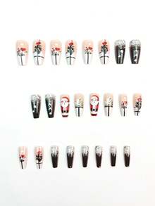 Paznokcie świąteczne, śliczne paznokcie, Święty Mikołaj, choinka, jesienne paznokcie prasowane