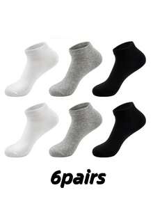 Conjunto de 3/6 pares de meias cano médio unissex em cores sortidas: preto/branco/cinza, adequadas para todas as estações, design minimalista, ideal para presentear casais ou amigos. - Multicolorido - Ver 14