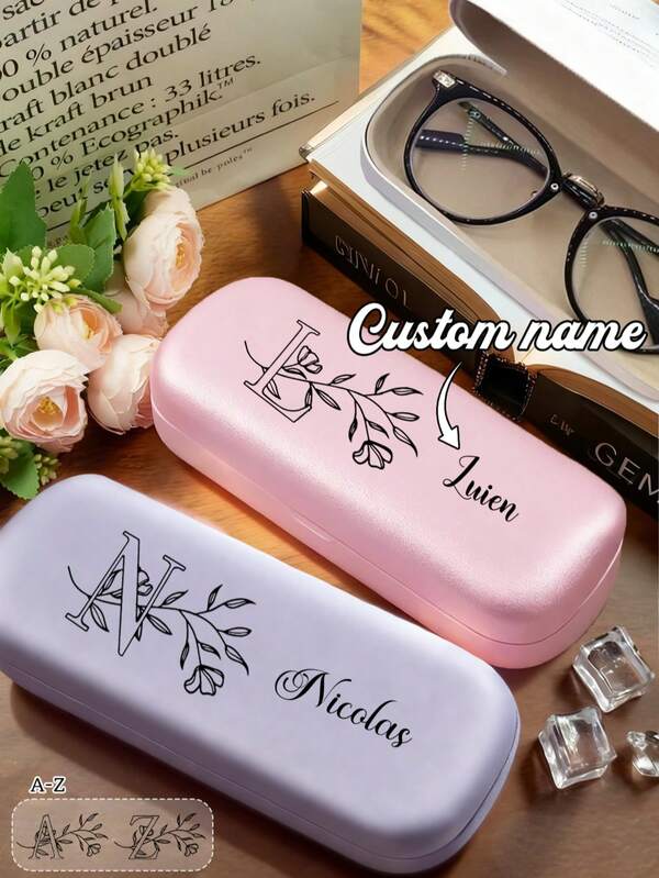 1pc Custom Name PU Leather Glasses Case, Personalized Sunglasses Case, Customized Glasses Case Hard Shell, Customizable Eyeglasses Case, Crush Resistant Fashionable Eyeglasses Storage Case With Wear-Resistant Soft Lining, New And Simple Design, Convenient