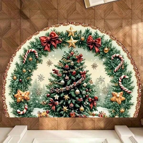 1pc Christmas Tree Bow Bell Entrance Doormat Carpet, Decorative Rug, Doormat, Small Rug, Welcome Mat, Carpet, Floor Mat, Outdoor Doormat, Kitchen Rug, Home Decor, Front Door Mat, Area Small Rug, Outdoor Mat, Home Decor, Area Rug, Garden Carpet, Washable Rug