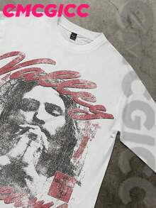 EMCGICC Manfinity Y2k Long Sleeve Shirts ,Graphic T Shirt Cotton 250g,Fashionable Hip-Hop For Men -  Long Sleeve T-Shirts, Funny Vintage Shirts,Regular Fit, Street Style, Digital Print,  Ideal Gift - 白色 - 查看 4