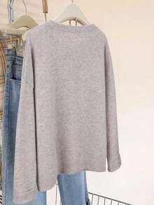 大码女式休闲落肩长袖针织开衫，百搭节日及情人节穿搭