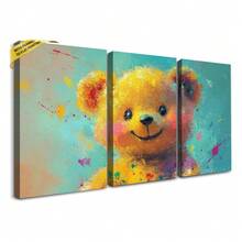 3pcs 30*40cm(12x16inch) Art Decor Square Canvas Wall Art With Framed Doodle Bear Art Deco Classic Retro Style For Home Office Bathroom Living Room Bedroom Decor.Stretched And Framed Ready To Hang. - 白色 - 查看 1