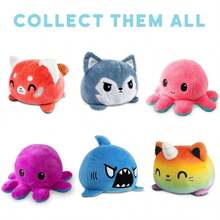 TeeTurtle - The Original Reversible Octopus Plushie - Pink + Aqua - Cute Sensory Fidget Stuffed Animals That Show Your Mood, 4 Inch - 憤怒的藍色+快樂的紫色 - 查看 6