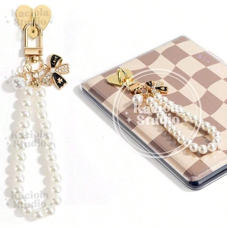 Kaciola Charm Chains For Kindle, Cute Phone Charm Chains Bracelets Accessories For Readers Booklovers Women Men, Charms Compatible For E-Reader/Phone/Paper White (D01-D05) - D05-珍珠鍊黑色蝴蝶結 - 查看 1