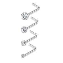 4pcs Stainless Steel Oxidized Cubic Zirconia Nose Studs, L-Shaped Nose Rings, Round CZ Nose Hoop Set