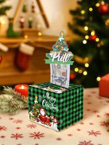 1 set de boîte-cadeau de Noël à grille verte avec extraction de pièces, boîte à monnaie avec extraction du Père Noël, design de bonhomme de neige et sapin de Noël, boîte à surprise en papier, boîte-cadeau de Noël pour l'argent, boîte à pièces en papier, décoration de Noël joyeux, décoration de Noël, décoration de Noël, cadeau de Noël, décoration de Noël, décoration de Noël - Multicolore - Voir 7