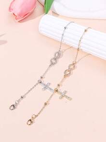 1pc Elegant Rhinestone Cross & Infinity Symbol Pendant Bracelet Chain For Women