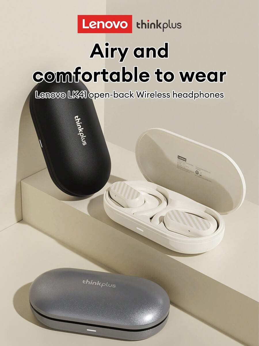 Lenovo Lenovo LK41 Minimalist Business Bluetooth Earphone, Hanging Ear Style, Large Dynamic Driver, High-Quality Audio, Music & Gaming, Long Battery Life, Directional Sound, High-Definition Calls, Smart Noise Cancellation, Open-Ear, Wireless Sports Earphone Compatible With Smartphones & Computers