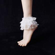 A Pair Of Women's Three-Layer Lace Trim Socks With Foot Covers, Princess Outfit JK Style Sweet Mesh Socks Accessories