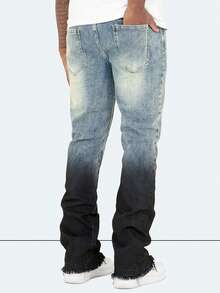 Men's Stretch Slim Fit Distressed Gradient Color Jeans, Suitable For All Seasons - 藍色 - 查看 4