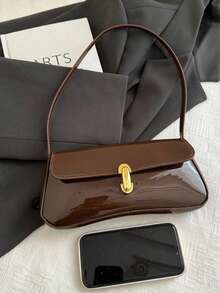 Women's Vintage Faux Oiled Leather Flap Decor One Shoulder Underarm Bag, Suitable For Dating, Outing, Party