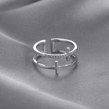 Double Cross Ring Women's Opening Simple  Flash Diamond Index Finger Ring  Ins Ring - Bạc - Xem 4