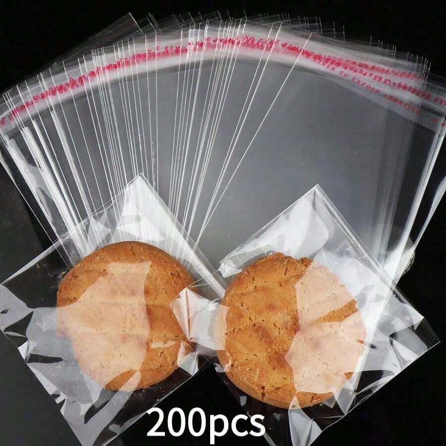 200/100Pcs Self Sealing Cellophane Bags,4x6 Inches Cookie Bags Resealable Cellophane Bag Packaging Cookies, Surprise Gifts, Halloween And New Year - 200個袋子 - 查看 1