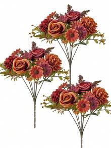 1 件/3 件人造花假玫瑰花束丝绸雏菊蒲公英花散装用于婚礼家居派对装饰餐桌中心装饰、情人节、生日毕业礼物、秋季装饰、秋季