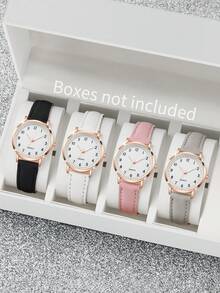 4pcs/Set Women's Fashion Casual Quartz Wrist Watch With Leather Band, Elegant Dial Design (Watch Not Included) - Multicolor - View 11