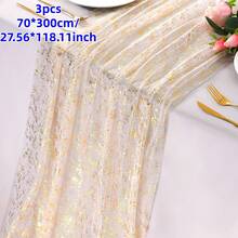 1/2/3 Pieces Set, 70*300cm/27.56*118.11 Inches, Silver Table Runner With Gold Flecks, Glittery Table Runner. Suitable For Christmas, Thanksgiving, Valentine's Day, Wedding Parties, Birthday Parties, Banquets, Bridal Showers, Graduation Parties, Romantic Candlelight Dinners, Studies, Outdoor Areas, And Centerpiece Decorations. - Multicolor - View 13