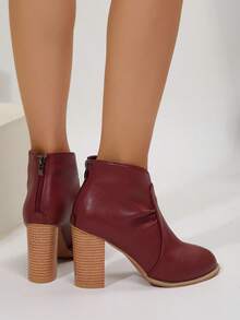 新款女式踝靴、时尚高跟靴、超高跟靴 - 酒紅色 - 查看 7