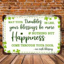 May Your Troubles Be Less Shamrock Tin Sign St Patrick's Day Irish Blessing Metal Wall Art Decor Gift Unisex Cotton Tee - 彩色 - 查看 1