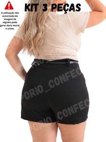 3-Piece Plus Size Tailored Shorts Kit With Belt Summer 2025 Fashion - 黑色 米色 粉紅色 - 查看 2