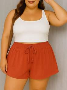 Women's Plus Size Shorts, Summer Style, Light And Loose - Rust - View 1