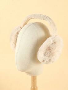 1 件男女通用可折叠经典毛绒耳罩，秋冬保暖 - 米色 - 查看 3