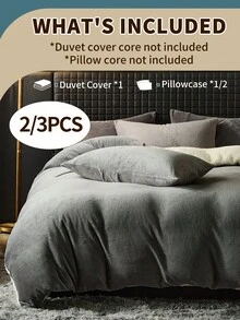 2/3 件水晶天鹅绒羽绒被套，冬季保暖，超柔软，蓬松，防静电，亲肤，防褪色，适合单人床/双人床/大号床/特大号床，可机洗，适用于卧室、家庭和学生宿舍，豪华床上用品套装，秋季装饰，冬季装饰 - 灰色 - 查看 3