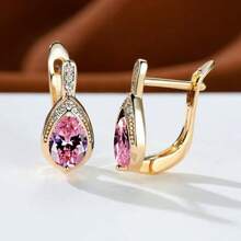 1 para minimalistycznych, eleganckich, zielonych, cyrkoniowych, delikatnych, uroczych kolczyków-klipsów w kształcie łezki anioła dla kobiet, na wesele/imprezę