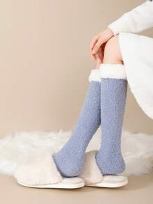 1 par de calcetines de felpa de coral para mujer, calcetines térmicos gruesos y cálidos para el invierno, adecuados para el hogar, el posparto y dormir