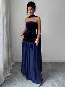 Długa letnia sukienka damska LilyHouse, elegancka, romantyczna sukienka z wdziękiem, idealna na formalne kolacje, przyjęcia świąteczne, codzienne randki i inne okazje. Wzór z satynowej wstążki, dopasowana sukienka bez ramiączek z kontrastowej siateczki, elegancka sukienka na imprezę. - Granatowy - Zobacz 7