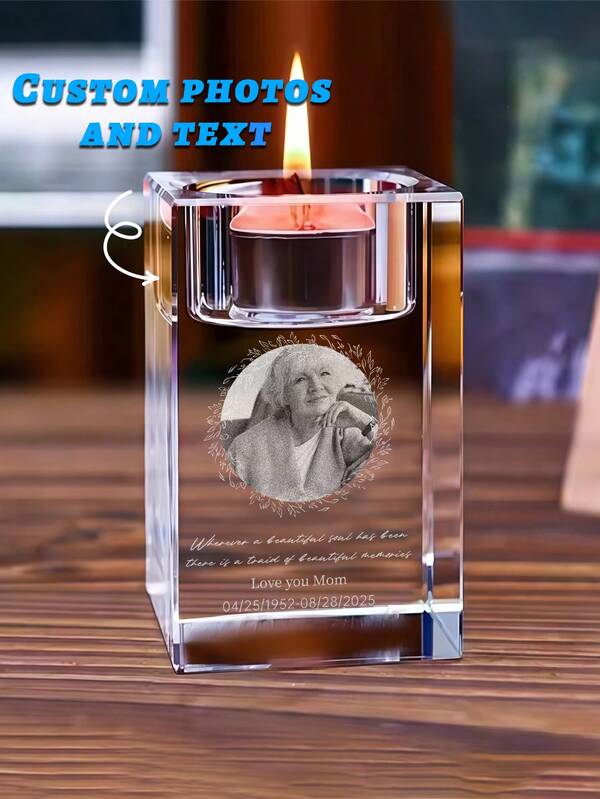 Personalized Photo Candlestick, A Gift To Commemorate Deceased Loved Ones, Glass Painting, Christmas Decor / 3D Photo Crystal Candlestick