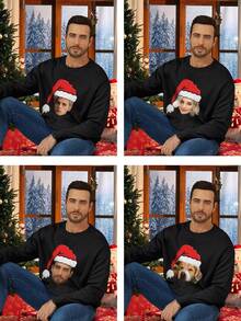 Felpa unisex personalizzata con stampa grafica, include tecnica di stampa a floccaggio, casual, vestibilità morbida, adatta per vacanze, attività all'aperto, festività, possibilità di utilizzare proprie foto o loghi, adatta per coppie, scherzi, regali a sorpresa, abbigliamento sportivo da ragazzo/ragazza, stile basic, autunno/inverno, streetwear, regalo ideale per fidanzato, fidanzata, famiglia, regalo natalizio per lui, manica lunga - nero - Visualizzare 2