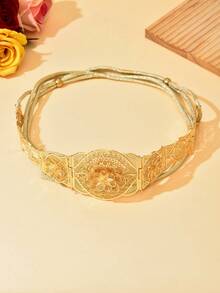 1 Stück eleganter orientalischer Braut-Taillengürtel, Cut Out geschnitztes Blumenmuster, vergoldet, arabisches Hochzeitskleid Accessoire