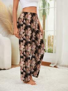 Customized Women's Pajama Pants, Unique Couple's Big Head Photo, Couple Face Replacement And Pet Face Swap, Holiday Atmosphere - Celebrity Big Head Photo Fan Merchandise