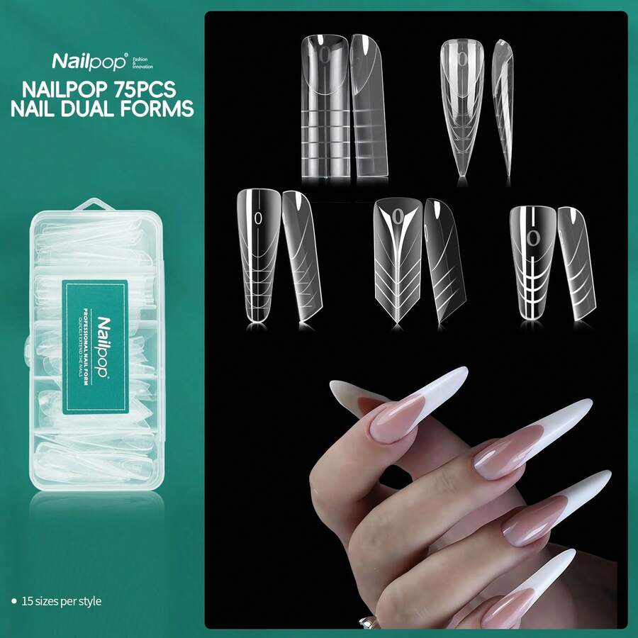 Forme doppie per unghie per estensione di gel polimerizzato, stampo per unghie in acrilico con varie forme e linea francese, facile da usare per principianti, stampi per unghie rapidi per manicure