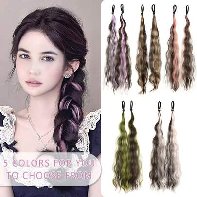 Colored Synthetic Fiber Ponytail Wig - Suitable For Halloween & Daily Wear, Fashionable Y2K Style