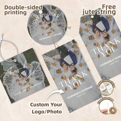 50-200 pièces Étiquettes personnalisées, Étiquettes cadeaux imprimées recto-verso avec photo & texte, 4 formes, Étiquettes de fleurs sauvages colorées avec corde de jute, Mariage, Anniversaire, Cadeau pour elle/lui, Poetcore, Amour éternel, Esthétique, Cadeau unique, Idées de cadeaux